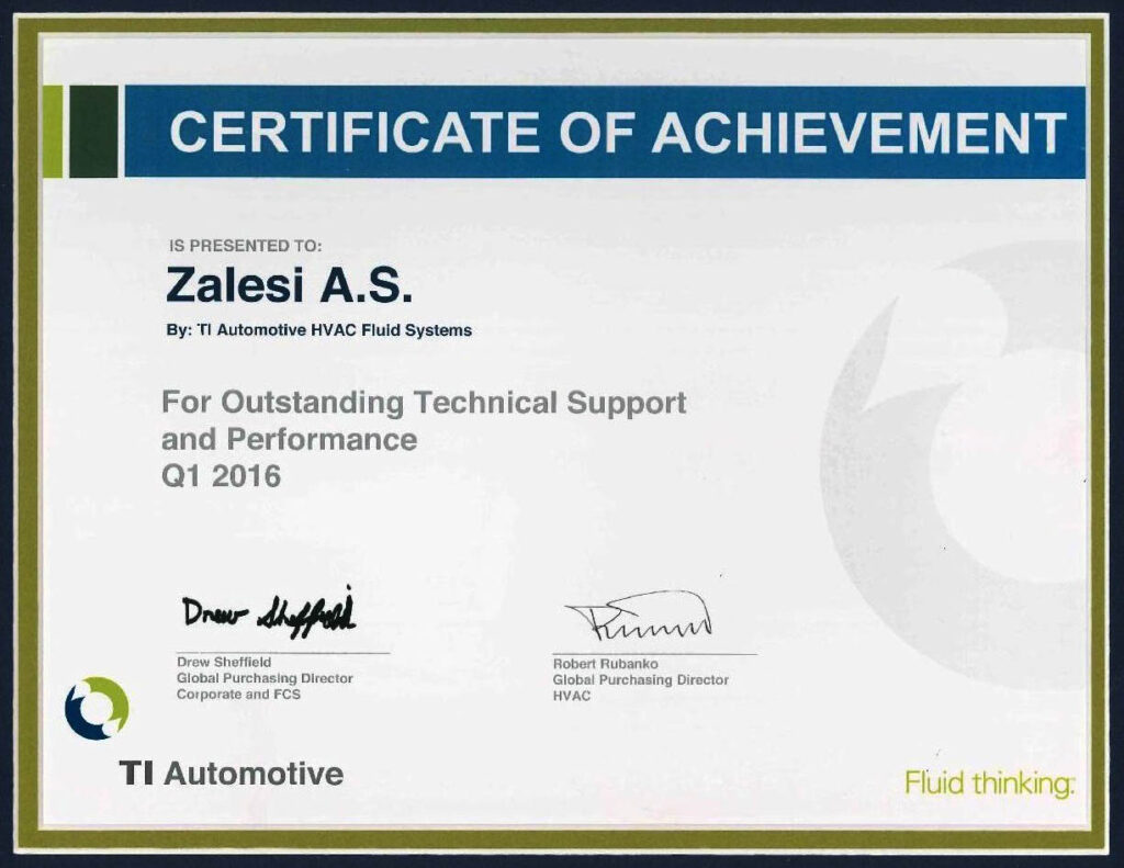 TI Automotive – certificate